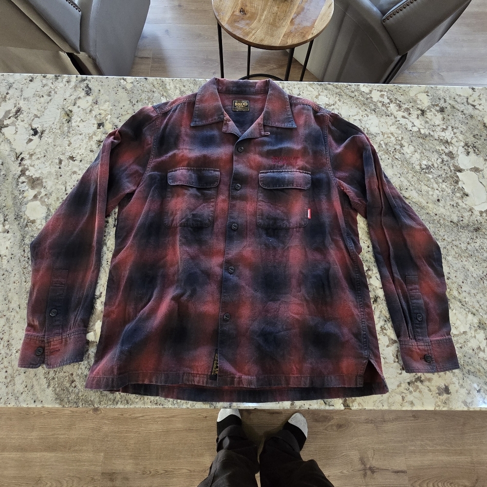 Vintage F*ct Red and Black Plaid Long Sleeve - Mens M